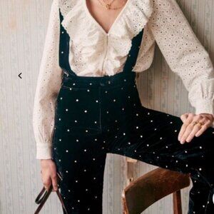 Sezane petite Siloe Jumpsuit Black Gold Dots